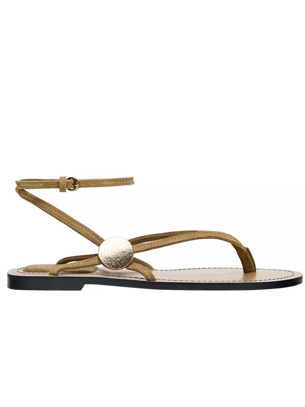 Zara Suede Flat Sandals With Appliqu